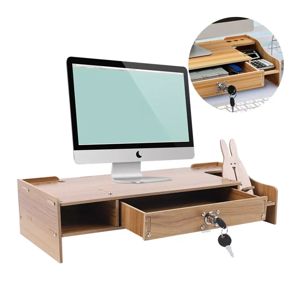 Wooden Monitor Riser Stand with Storage Drawer, Computer Monitor & Laptop Stand, Desktop Organizer for Home Office