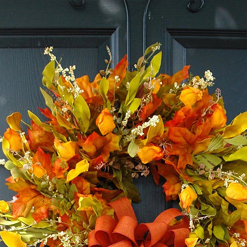 Thanksgiving Farmhouse Wreath Autumn Scene Decor Maple Leaf Artificial Wreath Perfect for Home and Restaurant