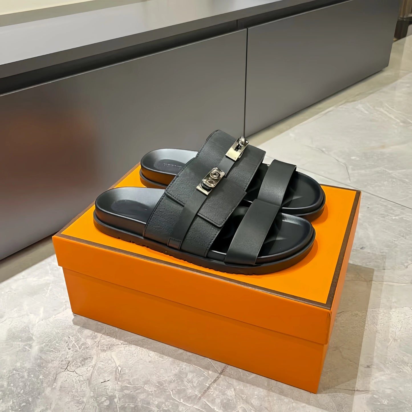 Luxury Women’s Leather Buckle Slide Sandals