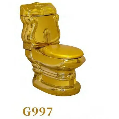 Luxury Gold Electroplated One-Piece Ceramic Toilet . Modern Designer Bathroom Fixture