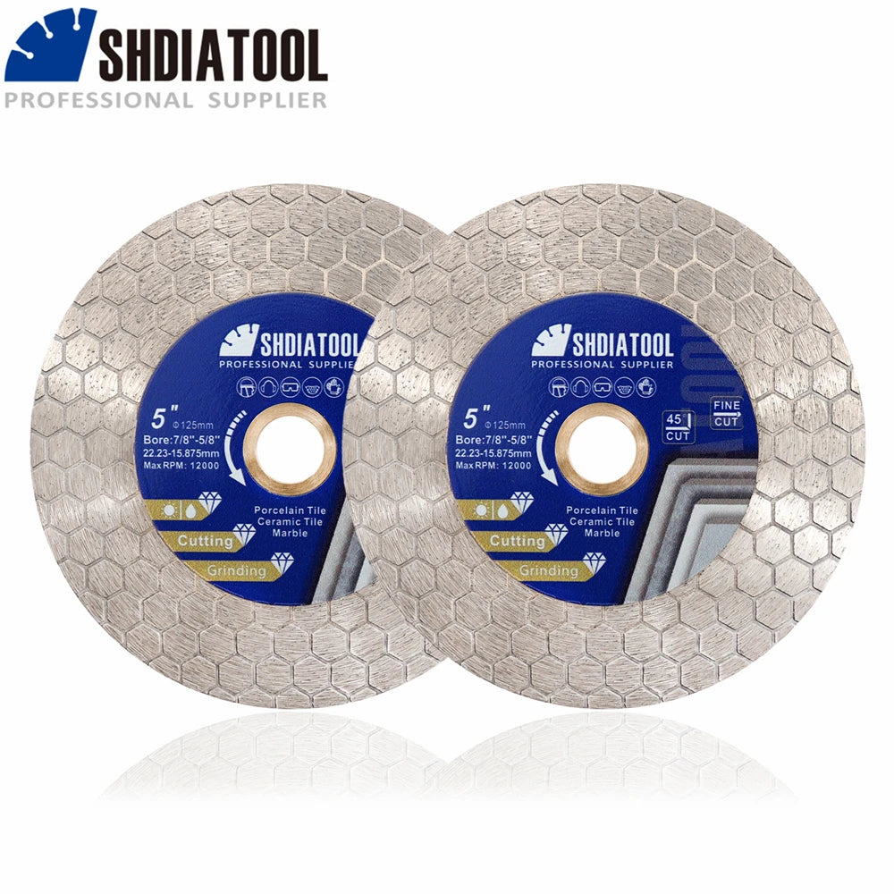 SHDIATOOL 2Pcs Dia125mm Double-sided Cutting Disc Diamond Saw Blade Grinding Wheel For Ceramic Tile Marble 5inches Cutter Plate