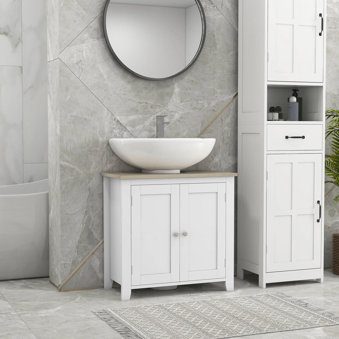 Kleankin Pedestal Sink Storage Cabinet U Shape Vanity