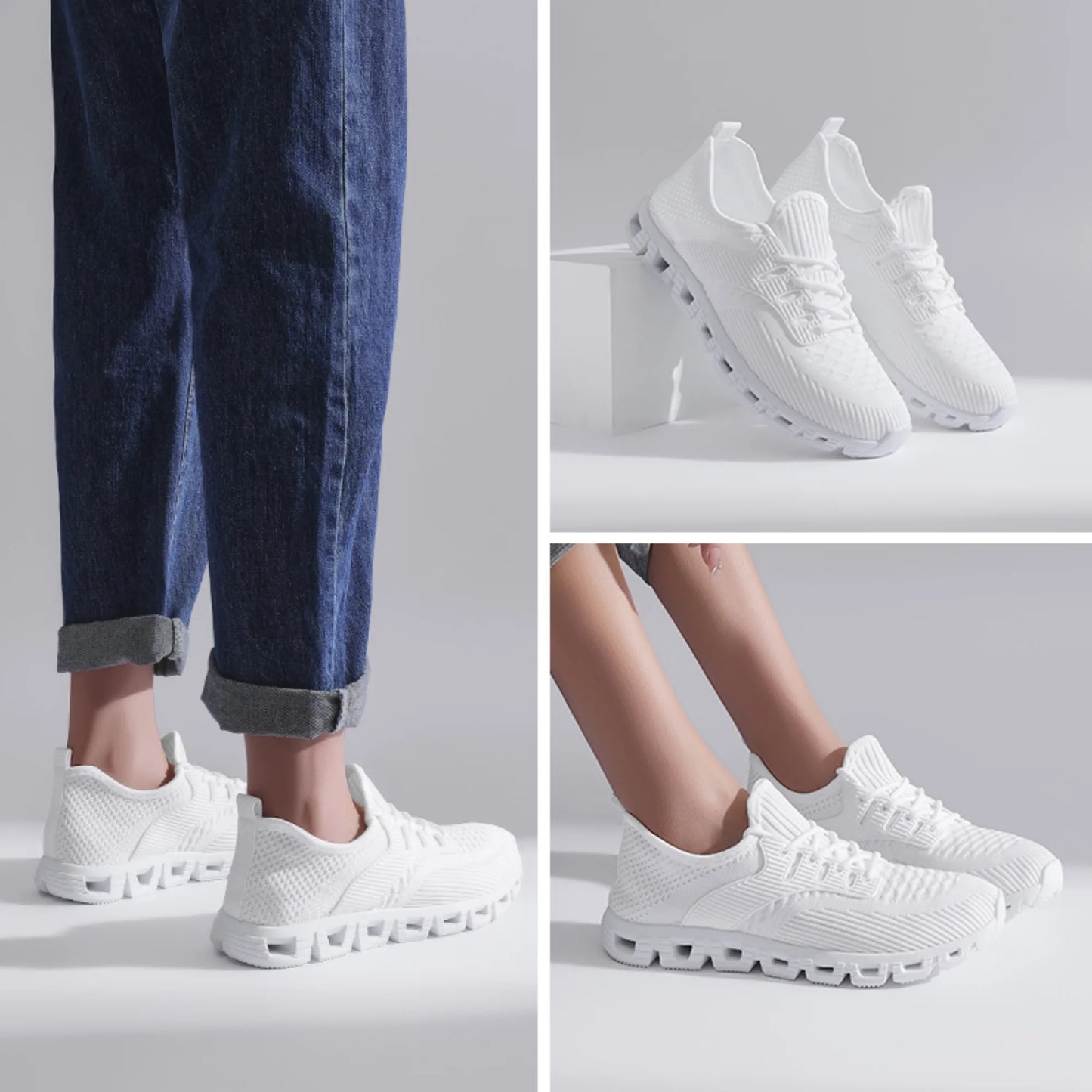 Unisex Breathable Mesh Running Shoes w/Comfort Cushion & Wide Size, Low-Top Sneakers for Jogging/Casual Sports - Durable Comfort