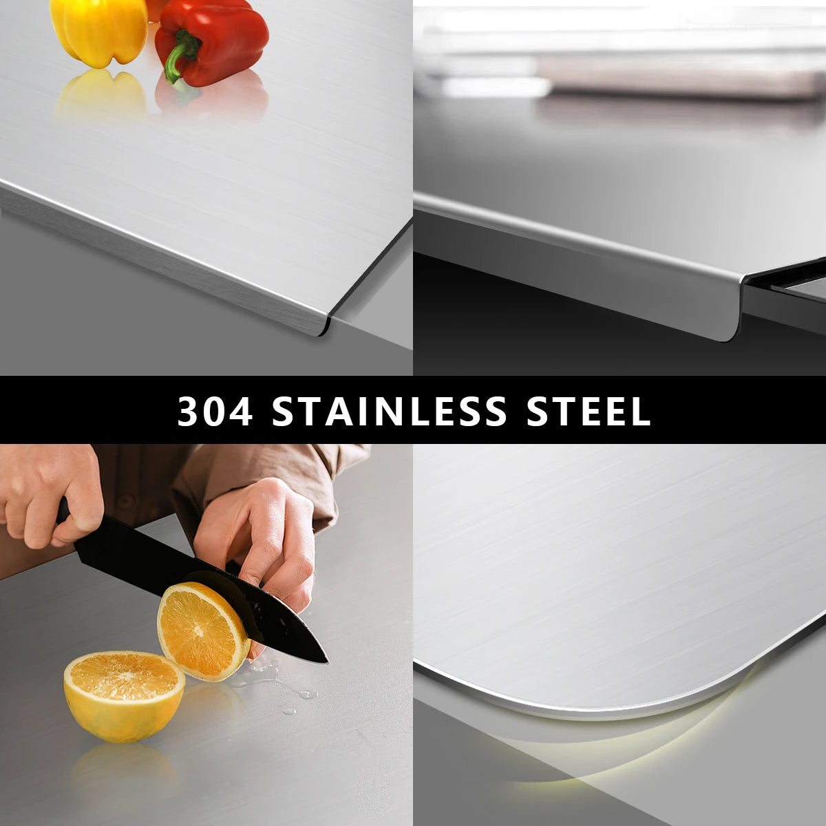 304 Stainless Steel Cutting Board. Premium Double-Sided Kitchen Prep Board