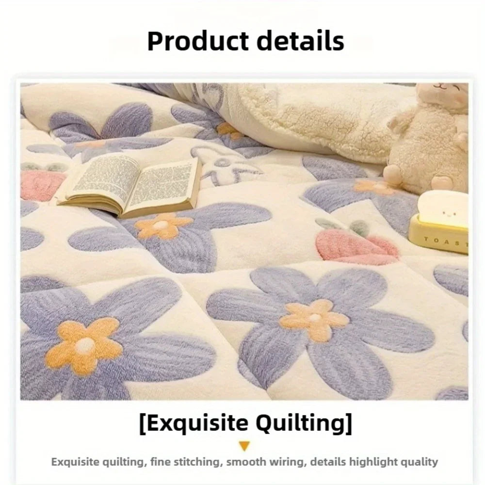 3pcs All-Season Thickened Lamb Wool & Sherpa Quilt Set - Home/Dorm Multi-Person Winter Bedding with 2 Pillowcases