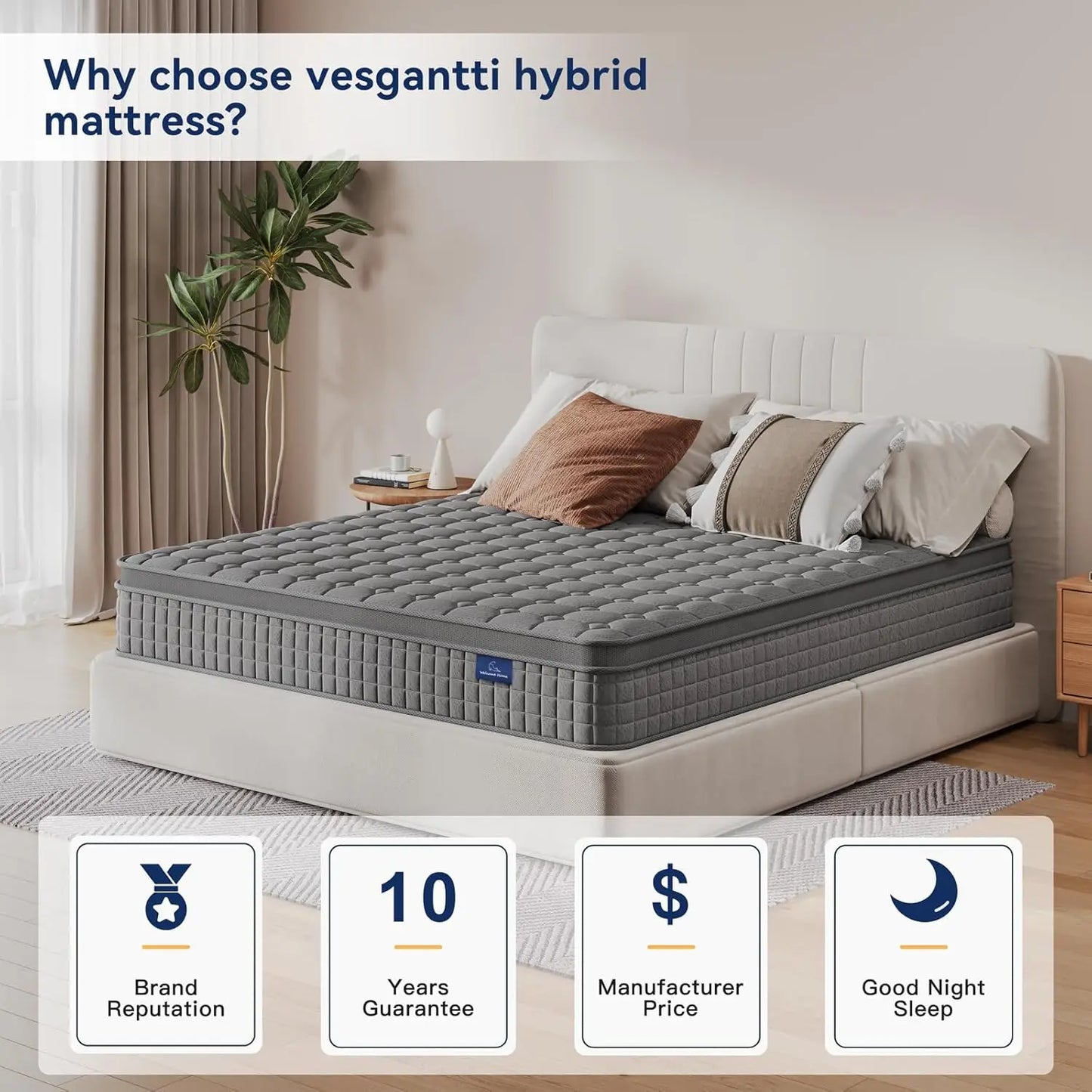 12 Inch Multilayer Hybrid Queen Mattress Multiple Sizes Styles Available Ergonomic Design with Memory Foam and Pocket Spring Med