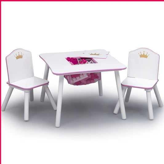 Kids Princess Crown Table and Chair Set with Storage Durable Wood Ideal Art Tea Parties and Playtime