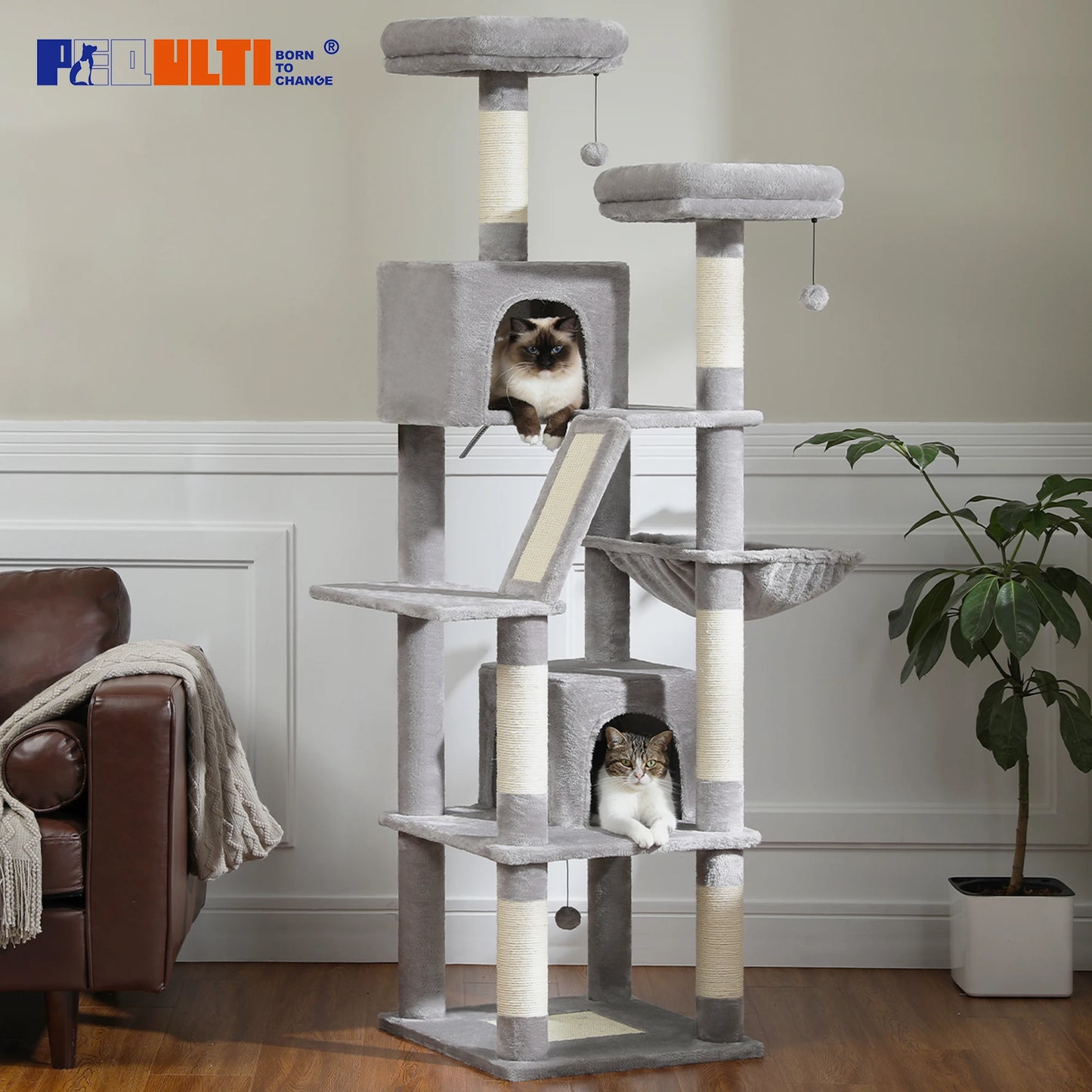 Large Cat Tree Tall Cat Tower for Indoor Cats Multi-Level Plush Cat Condo with Scratching Posts Scratching Boards Perches Caves