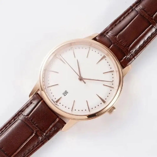 Classic Minimalist Watch – Slim Gold-Tone Case & Brown Leather-Style Strap