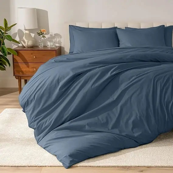 Organic Cotton Duvet Cover Set - Full/Queen Size - Lightweight Percale Weave for Breathability and Cooling Comfort