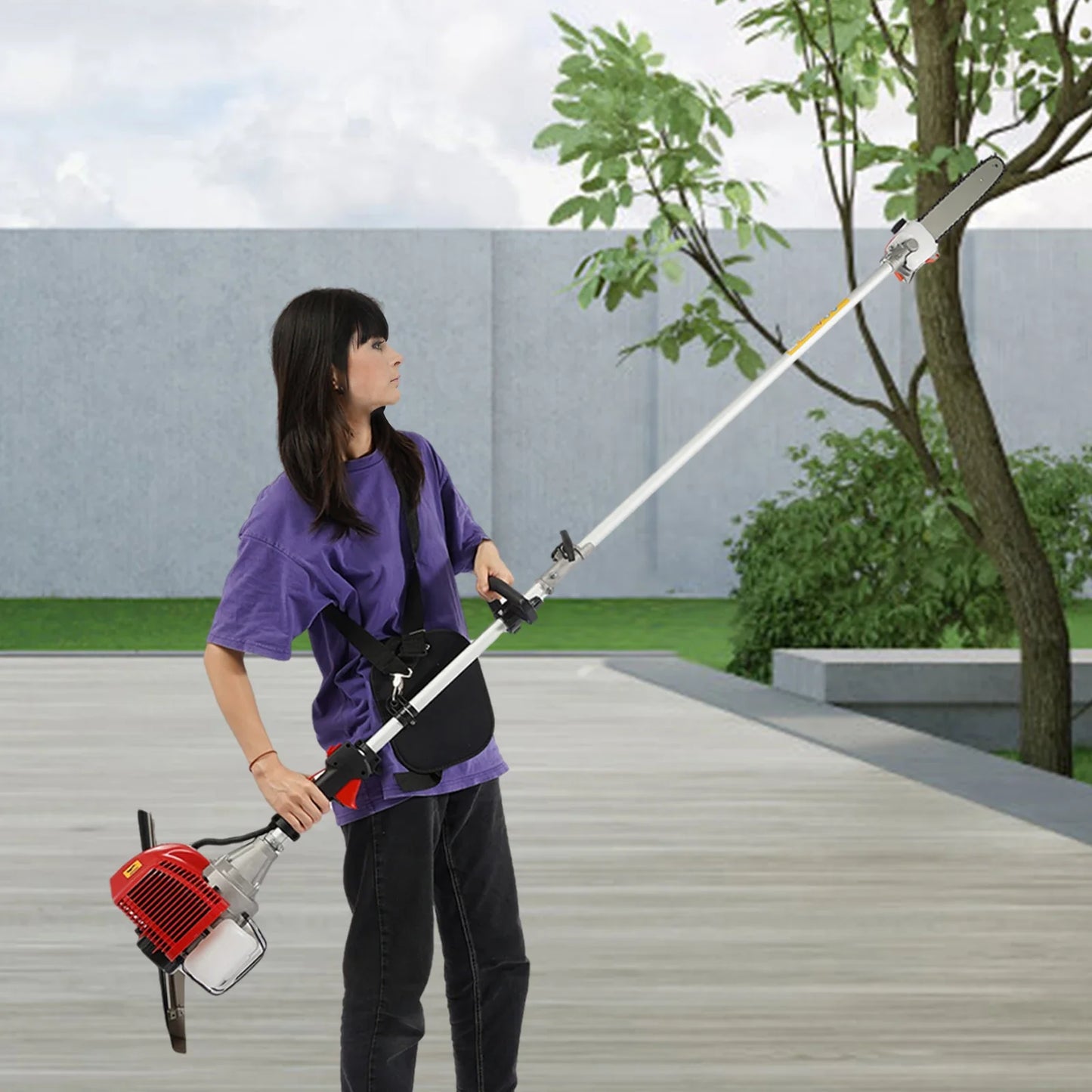 Pole Saw, 16-FT Height Reachable Powerful Gas Pole Chainsaw 43CC 2-Cycle Cordless Extension  for Tree Prun& Maintenance