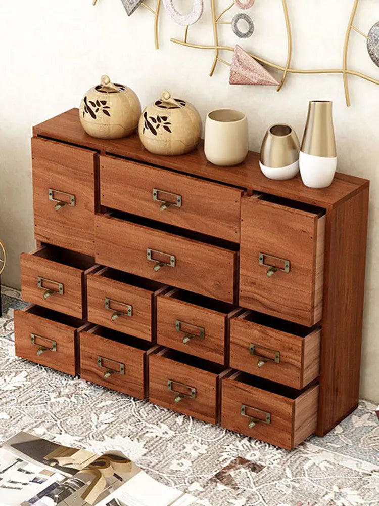 12 Drawer Wooden Apothecary Cabinet with Label Slot & Metal Handle Tabletop Storage Box Library Card Catalog Cabinet for Desk