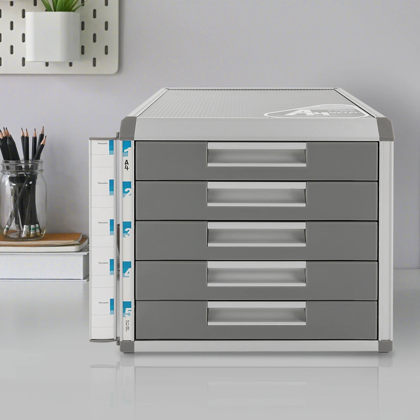 5 Drawer Locking File Organizer, A4 Document Storage Cabinet with Aluminum Alloy Frame, Secure Desktop Filing System for Home & Office  Description