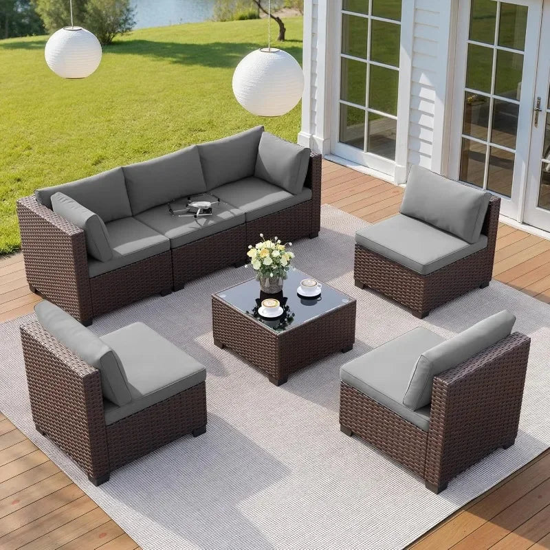 Qsun 7 Piece Outdoor Patio Furniture Set with PE Rattan Wicker Sectional Seating