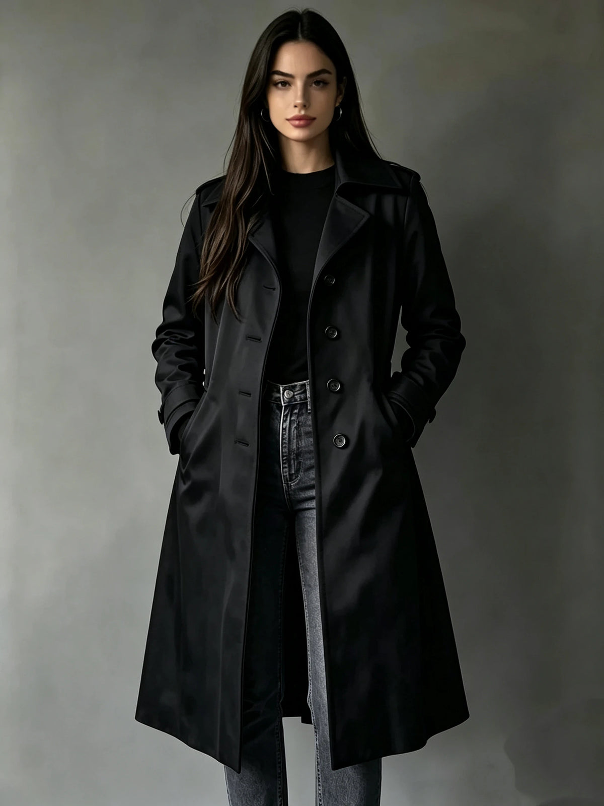 Women's Mid-Length Suede Coat. Elegant Collared Autumn & Winter Jacket