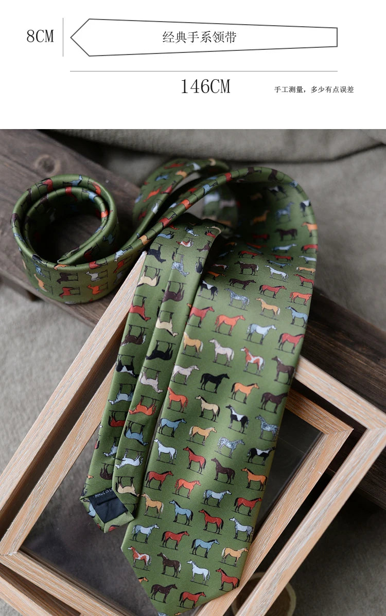 8cm Width New Design Printed Neckties Retro Anchor Animal Green Brown Neck Ties For Men Daily Wear Shirt Tuxedo Accessories Gift