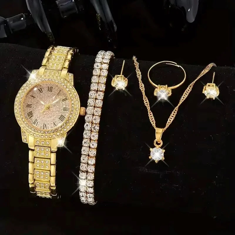 Luxury Women’s Watch & Jewelry Gift Set. Elegant Crystal Fashion Collection