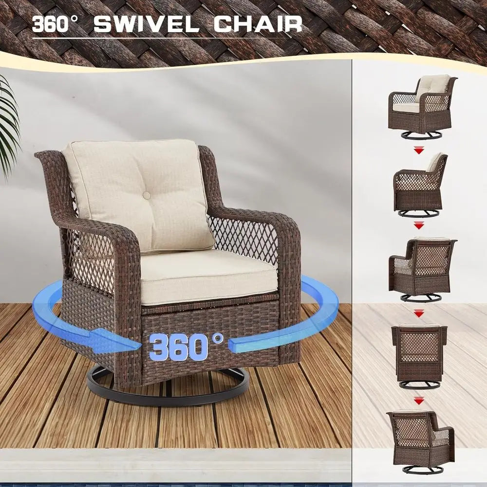 Luxury Wicker Patio Conversation Set . Outdoor Sectional Sofa with 360° Swivel Chairs