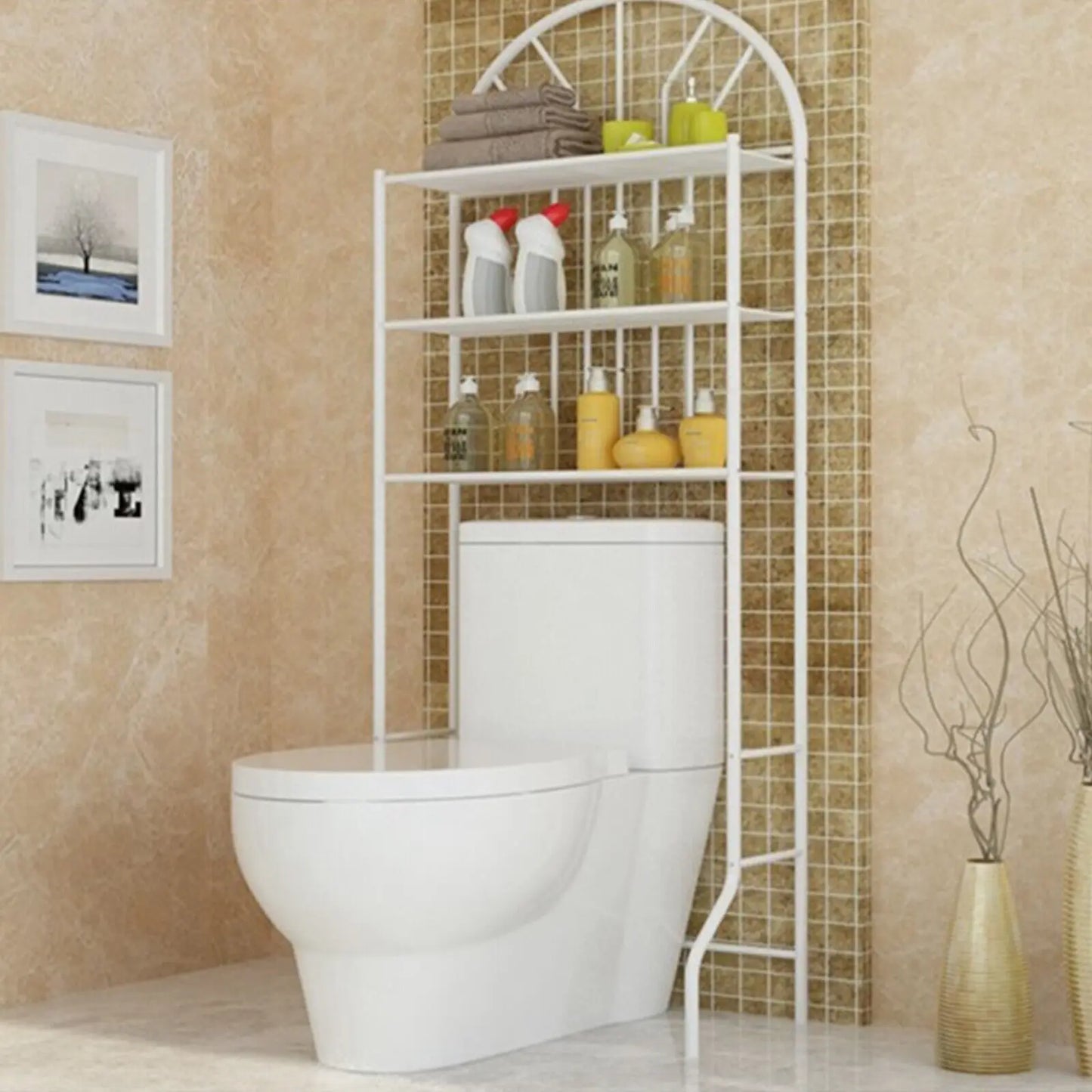 White 3 Tier Over Toilet Shelf Towel Rack Metal Organizer
