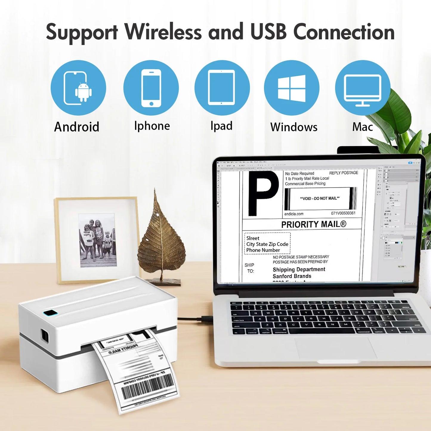 Portable 4x6 Thermal Shipping Label Printer for Small Business & Home Office