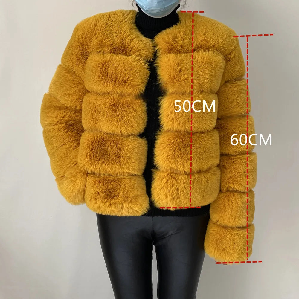 Women's Faux Fur Jacket . Plush Cropped Winter Coat with High Collar