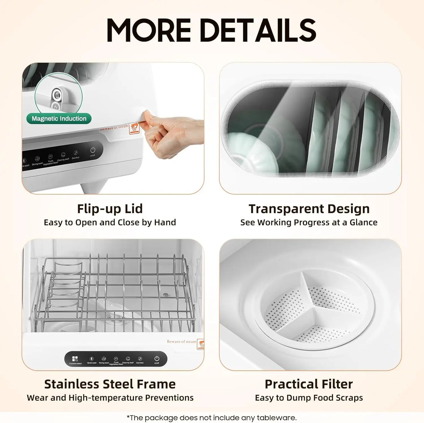 Portable Countertop Dishwasher 158℉ Mini Dishwasher 5 Programs 5L Automatic Dishwashing Machine 360° Spray Deep Cleaning