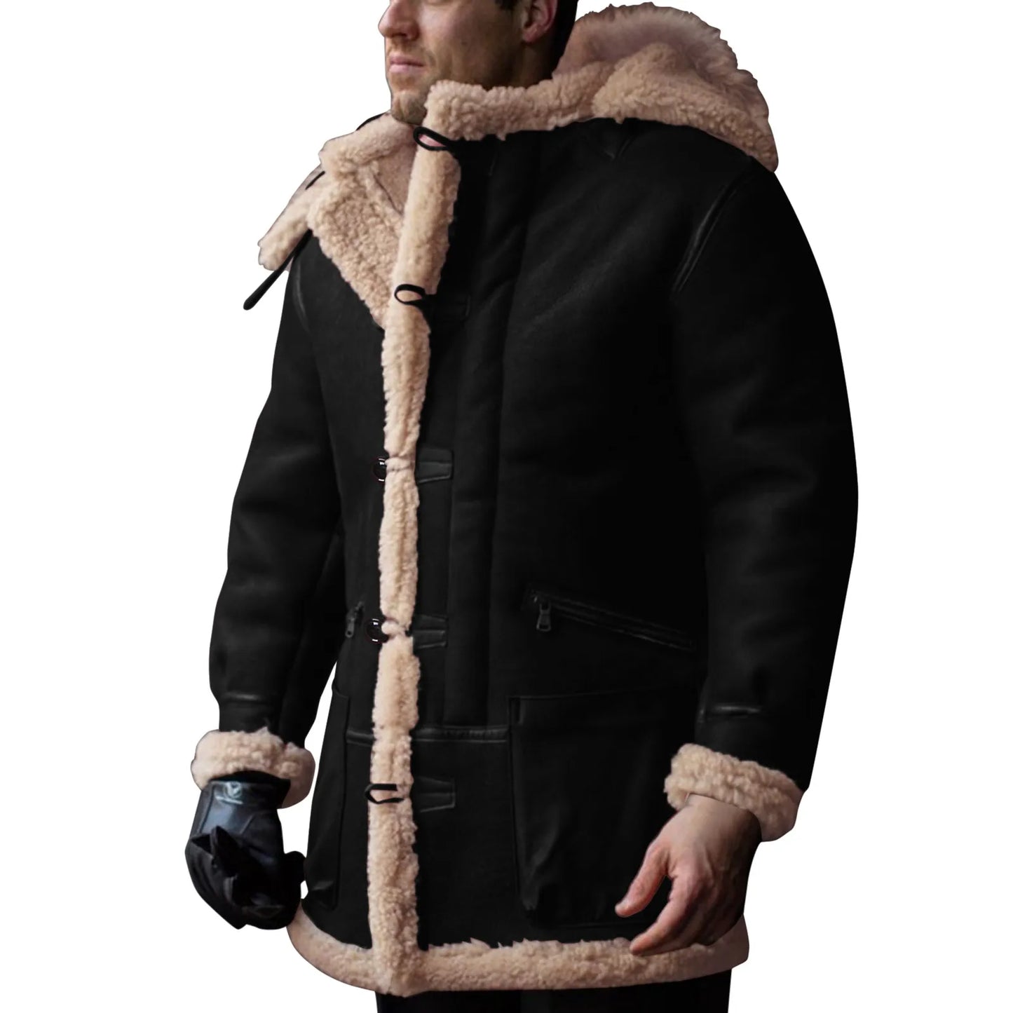 Men’s Hooded Winter Fleece Parka Jacket Thick Sherpa Lined Button Coat
