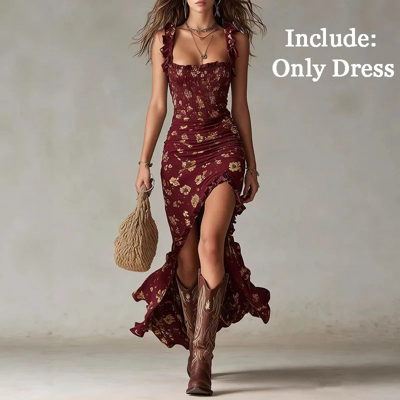 Women’s Boho Floral Maxi Dress | Sleeveless High Slit Summer Beach Dress