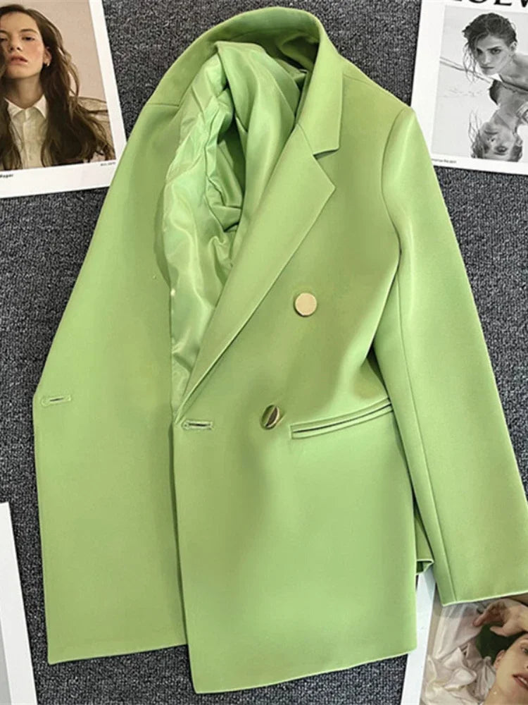 Women's Double-Breasted Blazer Coat . Elegant Long Sleeve Tailored Jacket