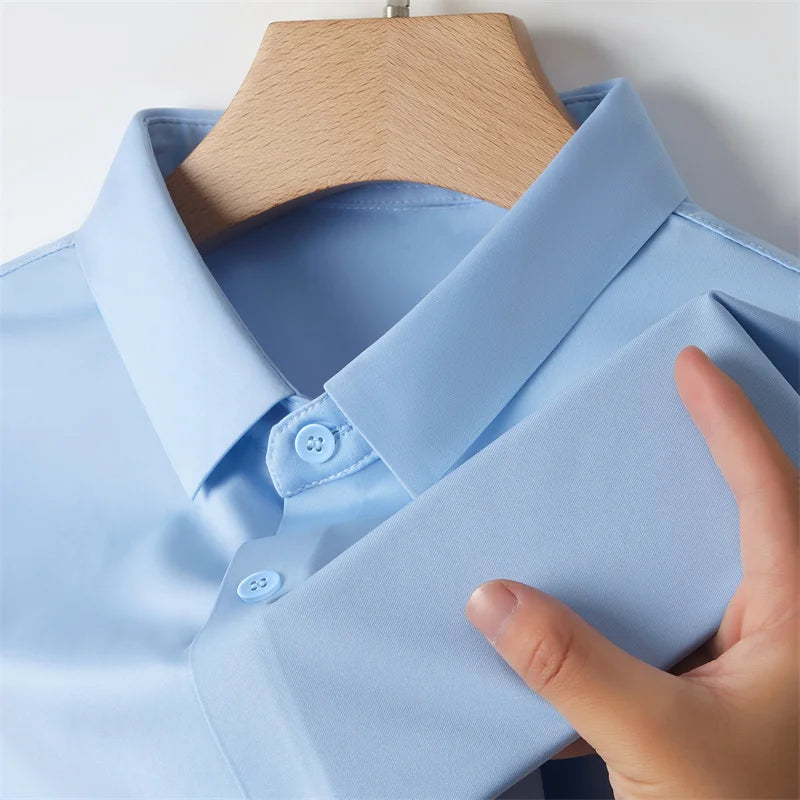 Men’s Business Casual Short Sleeve Shirt .Solid Color Summer Button Down