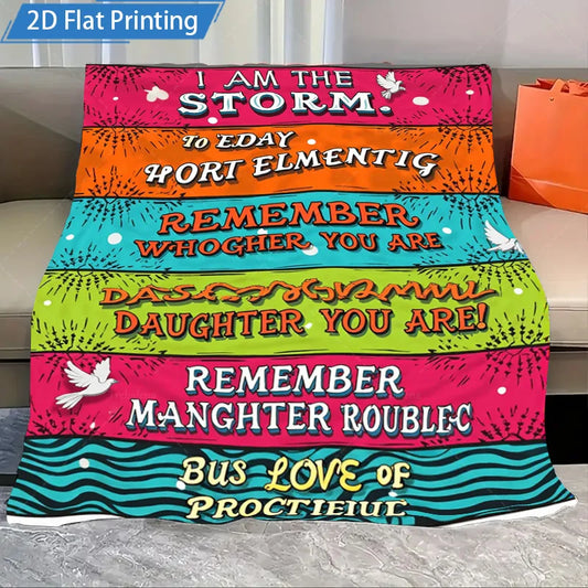 1pc Flannel Blanket Colorful Quote Blanket "I Am The Storm" - Inspirational Words, Cozy Sofa Throw, 2D Flat Printing