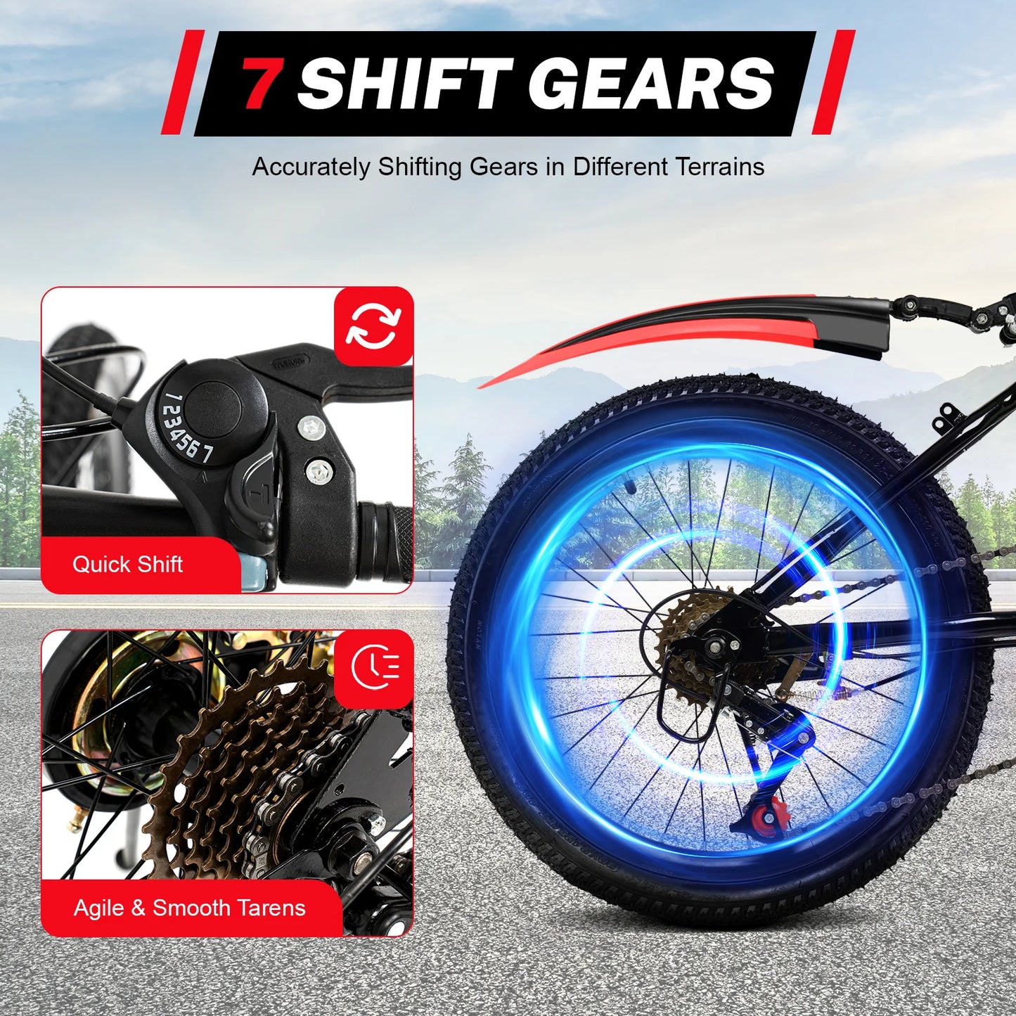 20-Inch 7-Speed Mountain Bike . Kids Bicycle with Adjustable Seat, Front Suspension & Dual Disc Brakes