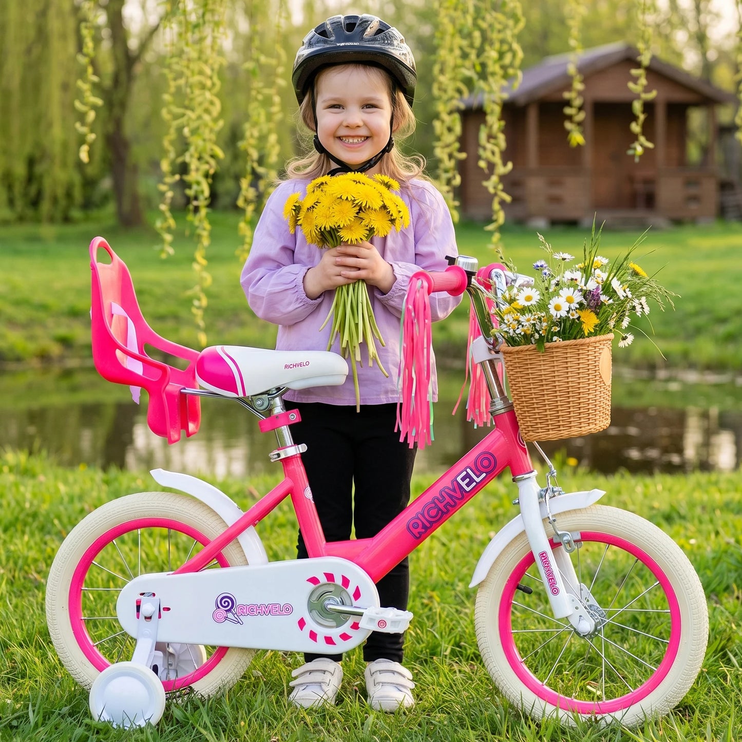 Kids Girls Bicycle 12–16 Inch .Bike with Training Wheels, Basket & Adjustable Seat for Ages 2–7  Description
