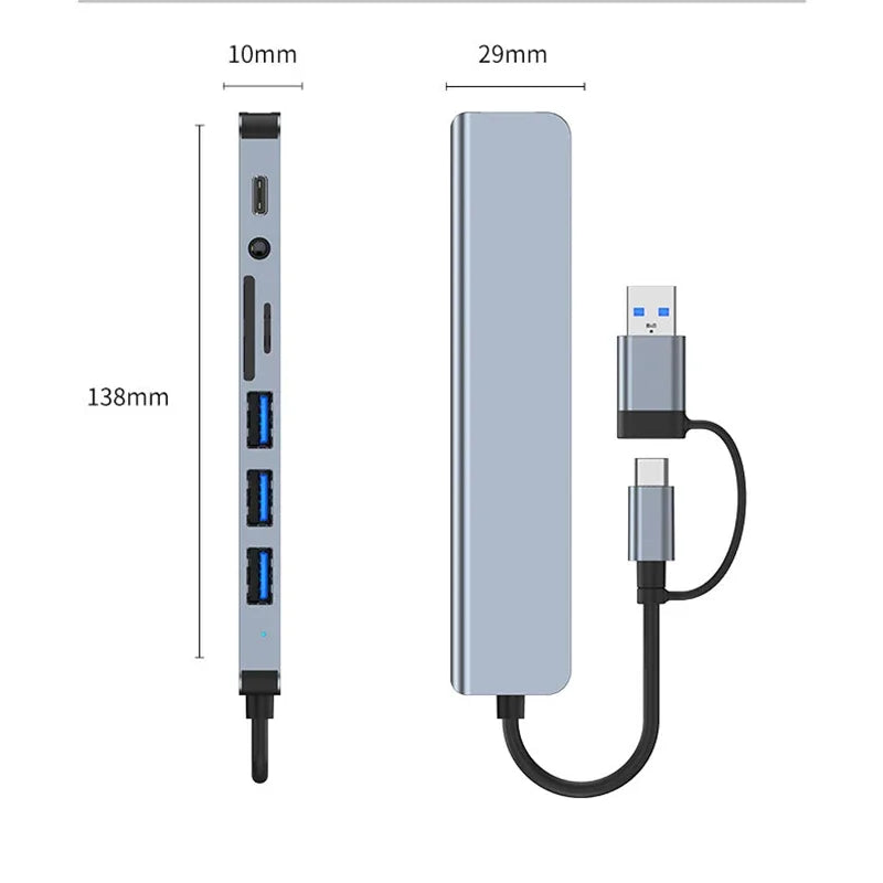 8-in-2 USB-C Docking Station Hub with HDMI, USB 3.0, SD/TF Card Reader & 3.5mm Audio Adapter