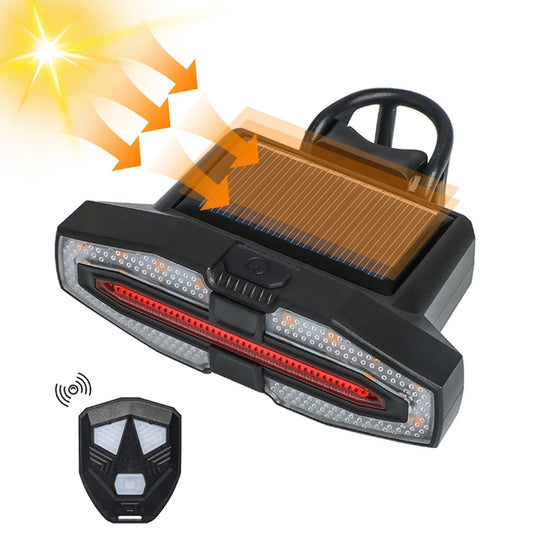 Solar LED Bicycle Turn Taillight with Turn Signals Portable Bike Taillight Remote Control Bicycle Rear Light Bike Accessories