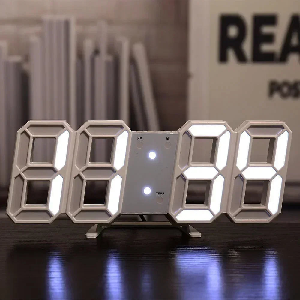 Modern 3D LED Digital Wall Clock . Large Display Smart Home Desk & Wall Clock