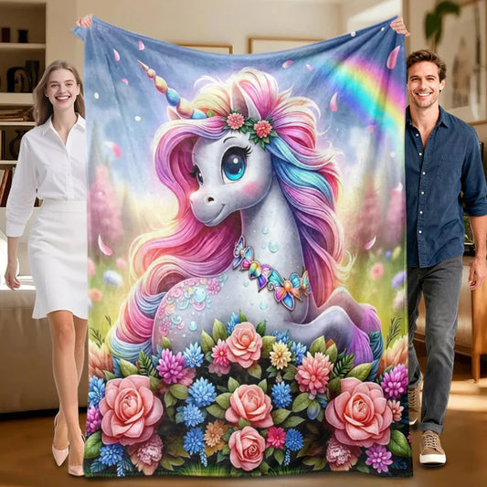 1 piece unicorn-themed fluffy flannel blanket, perfect for sofa, bed, office. Ideal gift for family, friends, holidays.
