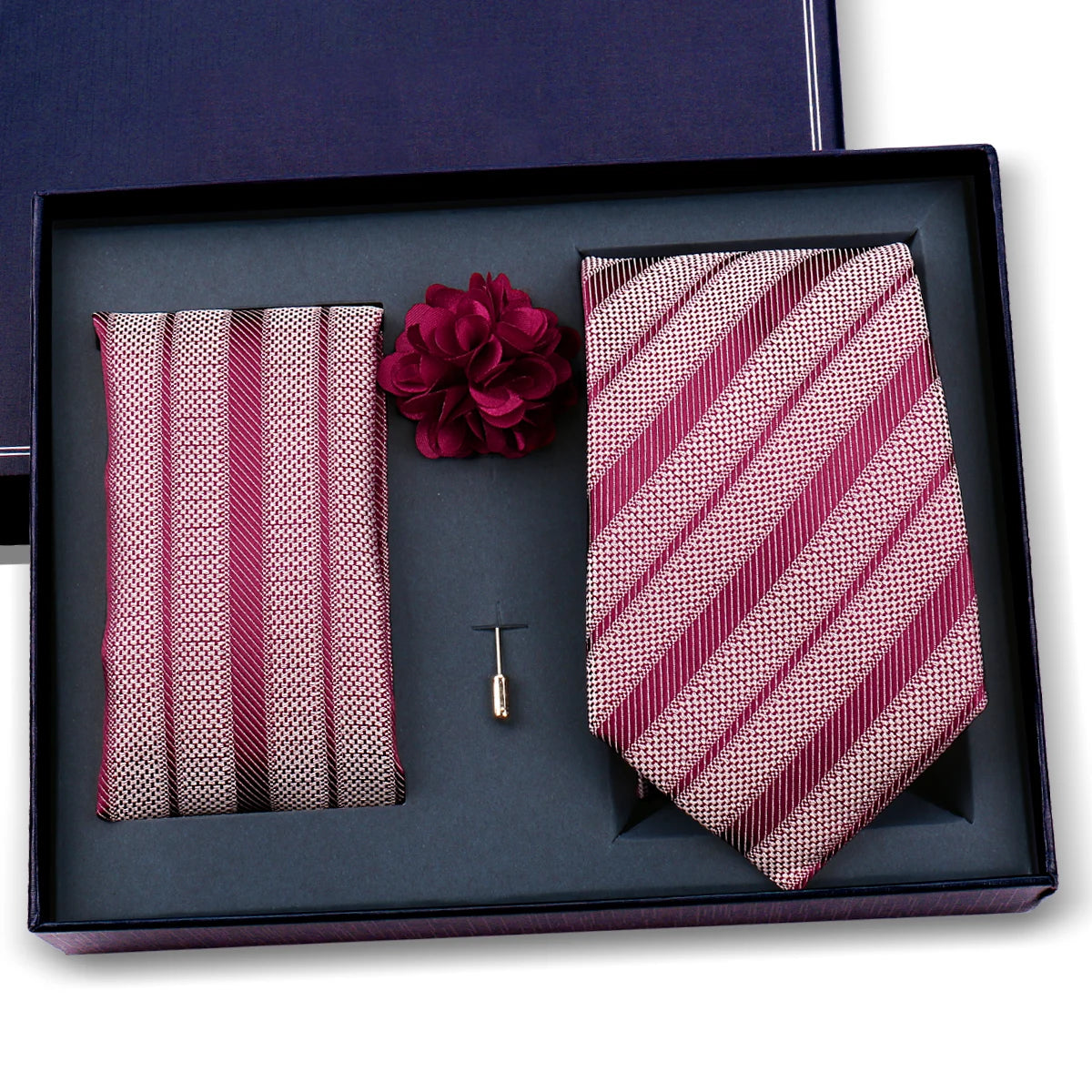 Luxury Men’s Paisley Necktie Gift Set. Silk Tie, Pocket Square, Cufflinks & Gift Box for Weddings & Business