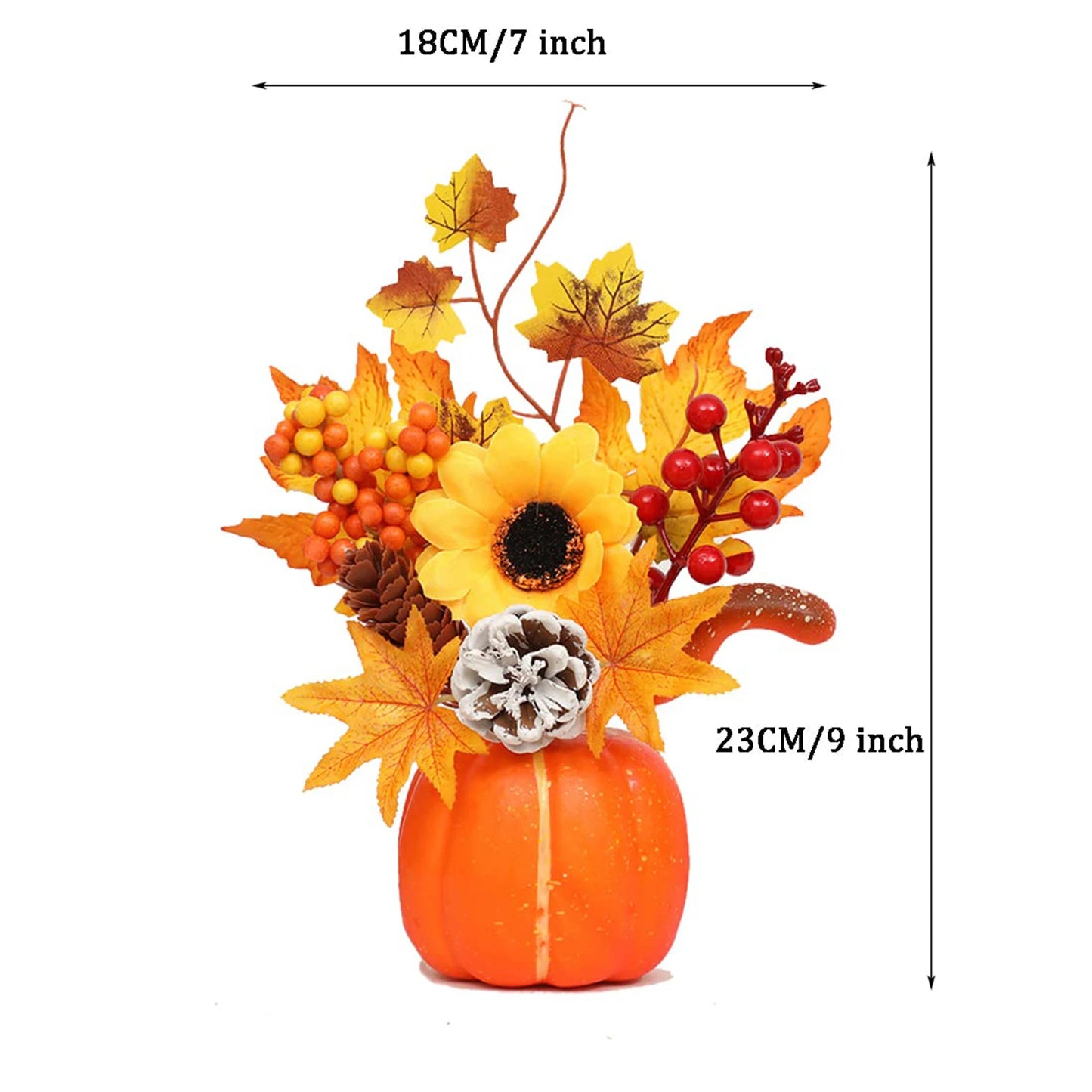 Fall Pumpkin Decor Ornament Maple Leaf Berry Sun Flower Set Thanksgiving Decoration For Indoor Outdoor Home Table