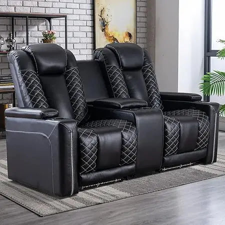Home Theater Seating, Electric Power Recliner Chairs with USB Ports and Cup Holders, Breathable Faux Leather Recliner Set with