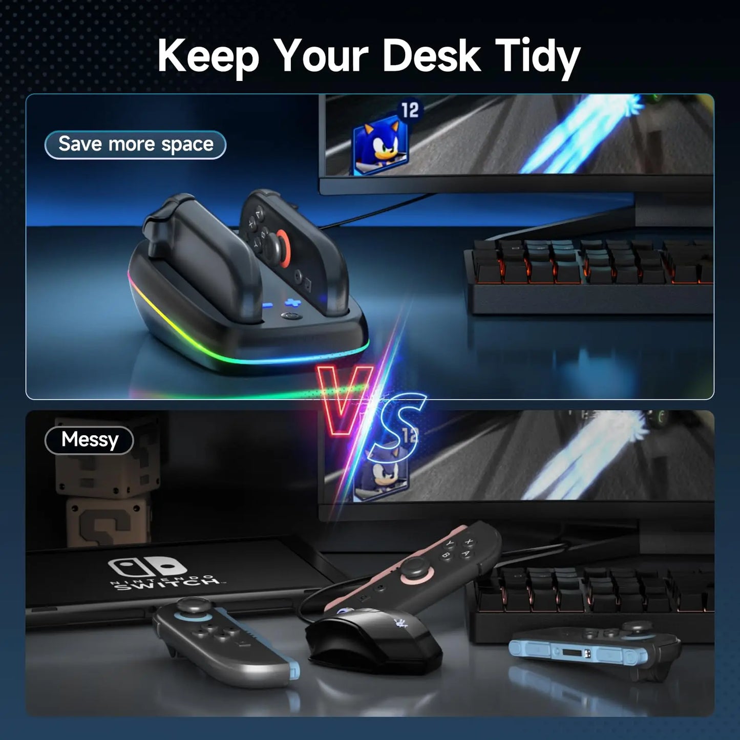Controller Charging Dock for Nintendo Switch 2 Joy Con Charger Station Charger Stand with LED Indicator Switch Joycon Charger