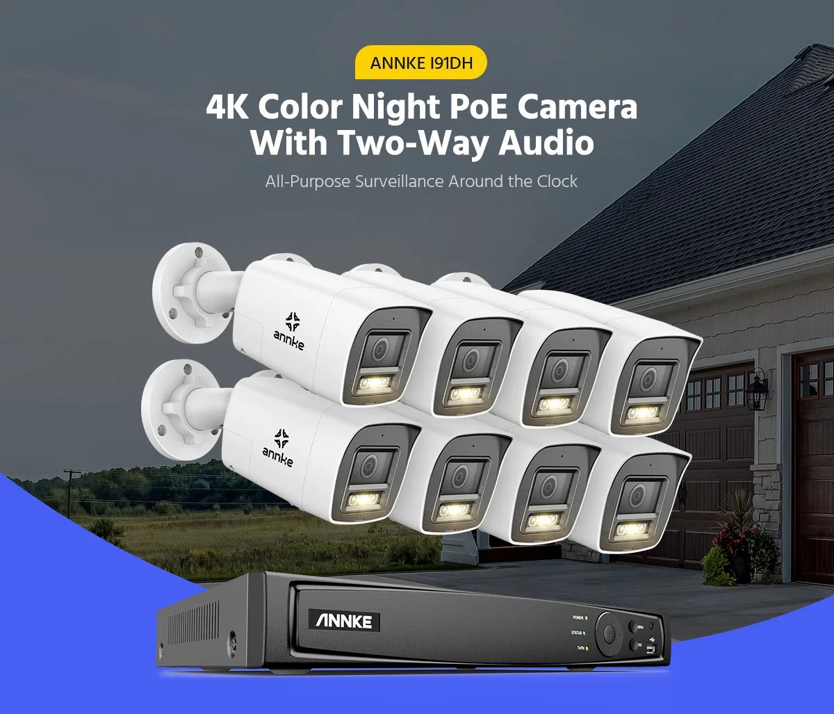 ANNKE 8CH 4K Ultra HD POE Network Video Security System 8MP H.265+ IP Camera Support Two Way Audio human & Vehicle Detection 4MM