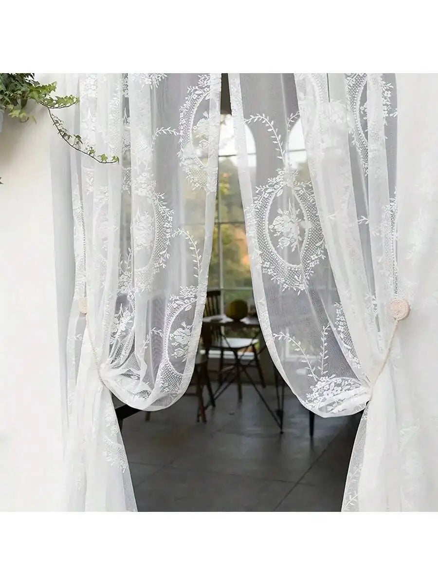French-Style Romantic Lace Curtain | Floral Pattern Window Panel