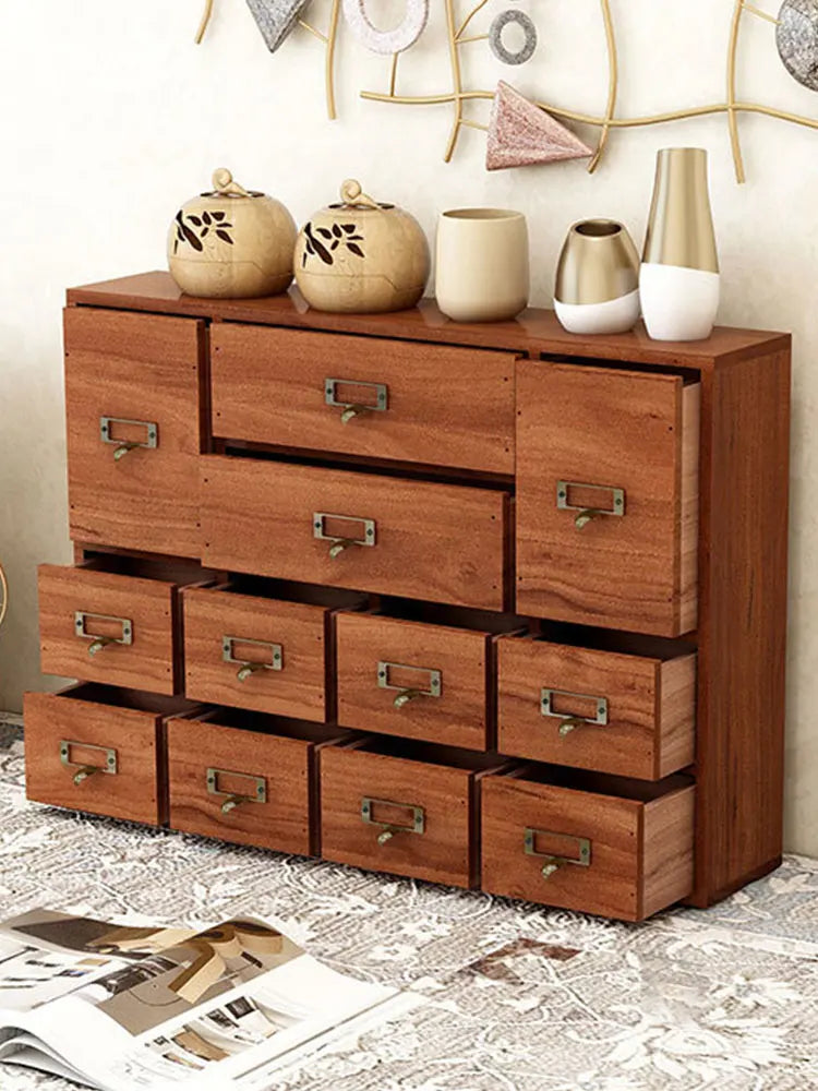 12 Drawer Wooden Apothecary Cabinet with Label Slot & Metal Handle Tabletop Storage Box Library Card Catalog Cabinet for Desk