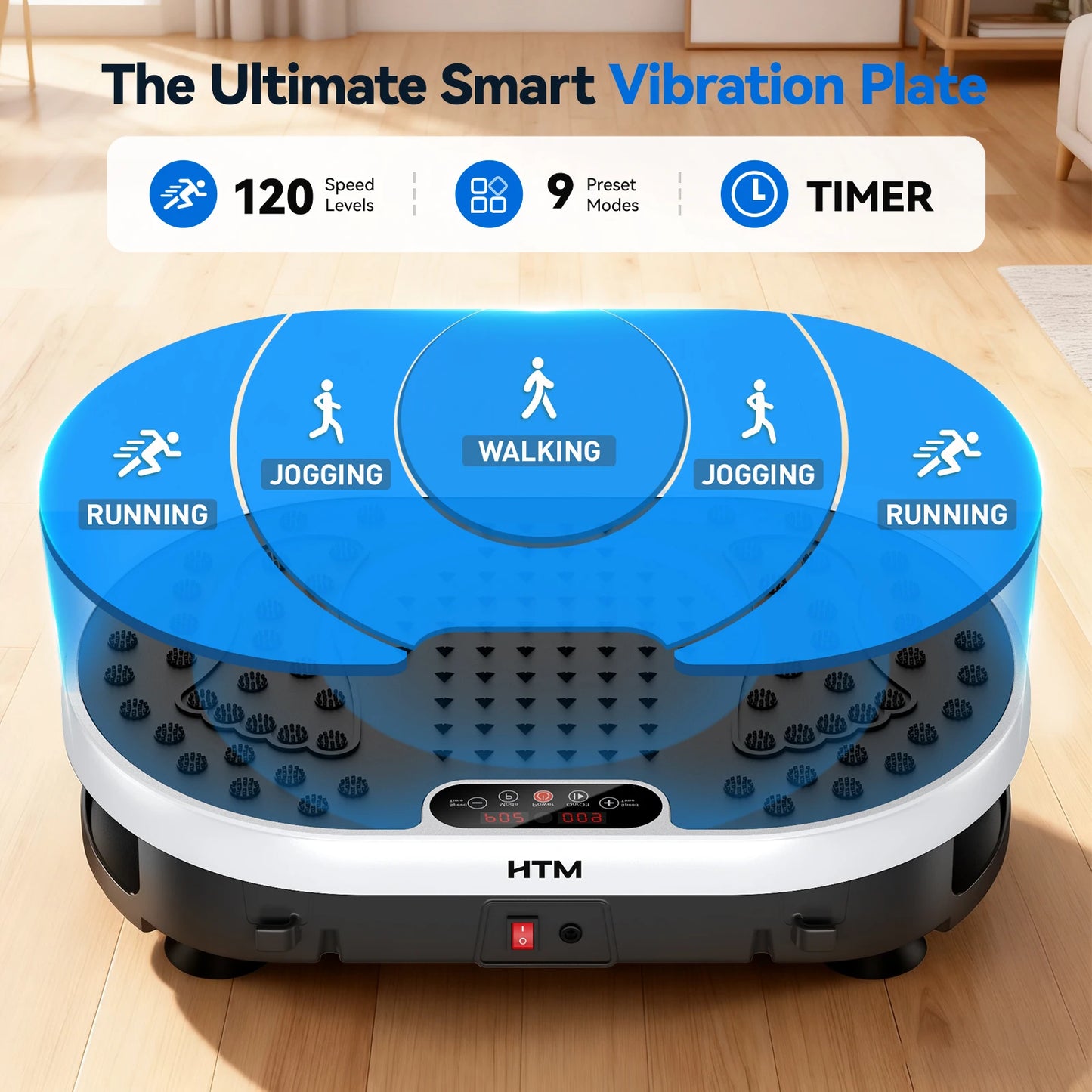 Magnetic Vibration Plate Exercise Machine. 120 Level Full Body Fitness Trainer with Resistance Bands