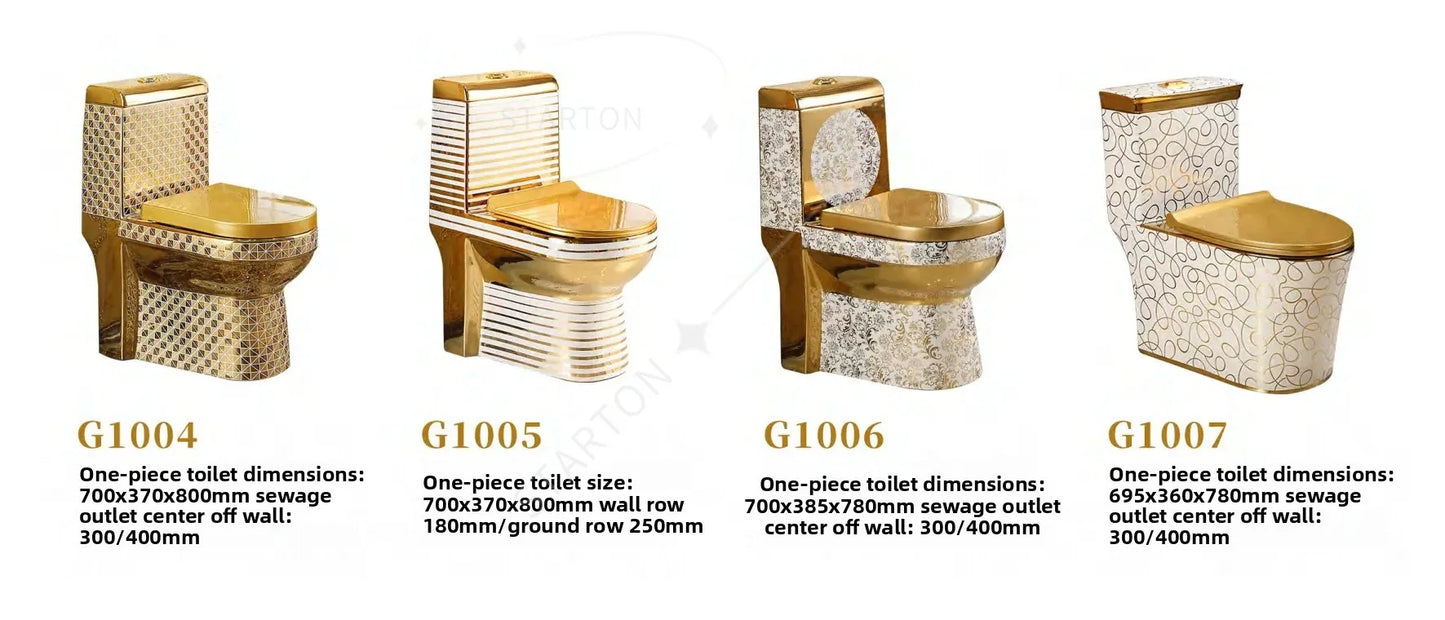 Luxury Gold Electroplated One-Piece Ceramic Toilet . Modern Designer Bathroom Fixture