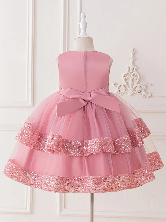 Girls Sequined Sleeveless Crew Neck Formal Dress Wedding Party Pageant Ball Gown Dress Kids Flower Girl Dresses