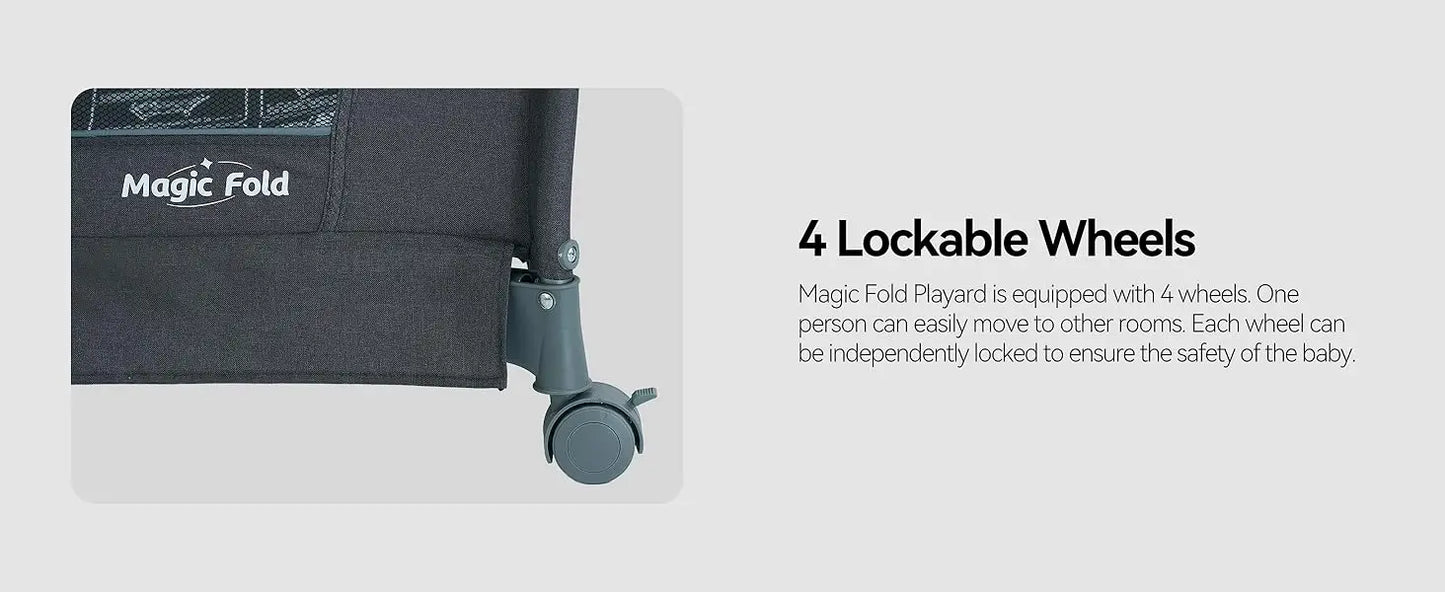 Magic Fold Playpen Portable Cribs Foldable Playpen Baby Playard One-Hand Folding Playards Diaper Changer and Storage S