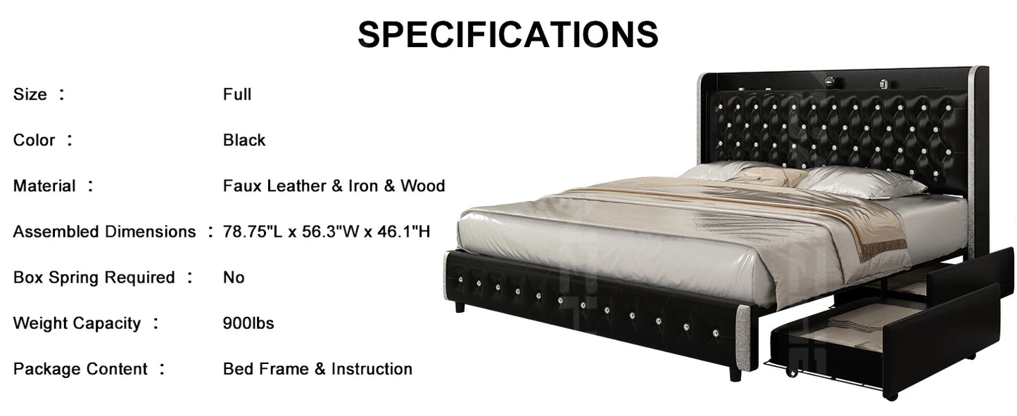 Queen LED Bed Frame with Galaxy Projector & Bluetooth Speaker