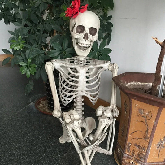 Full Life Size Haunted House Hanging Props Horror Scary Movable Big Skull 90CM Fake Human Skull Bones Halloween Party Decoration